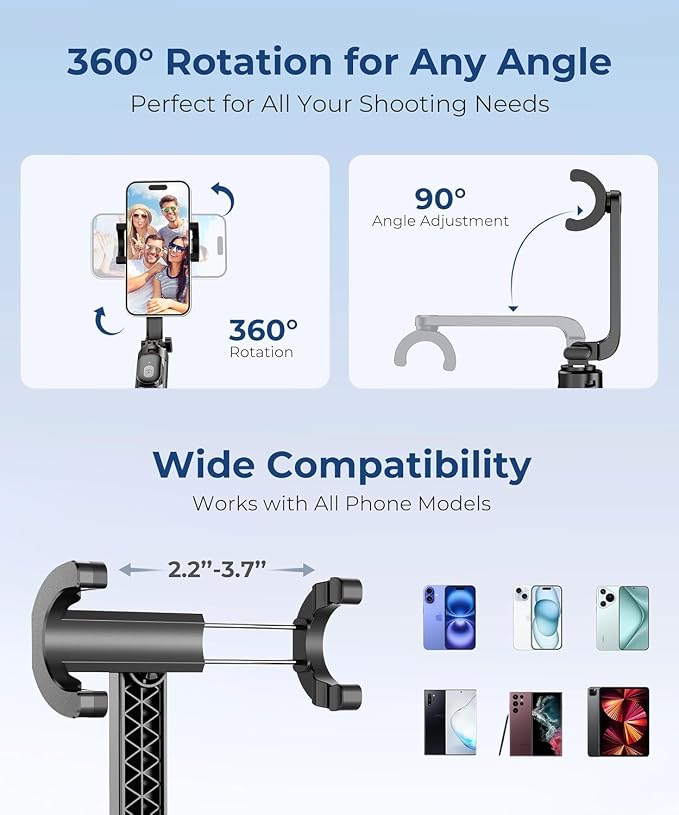 Fuloview 67” Selfie Stick Tripod for iPhone, Lightweight Travel Phone Tripod with Wireless Remote, Extendable Cell Phone Stand for Photography, Video & Live Streaming – Black - Image 4