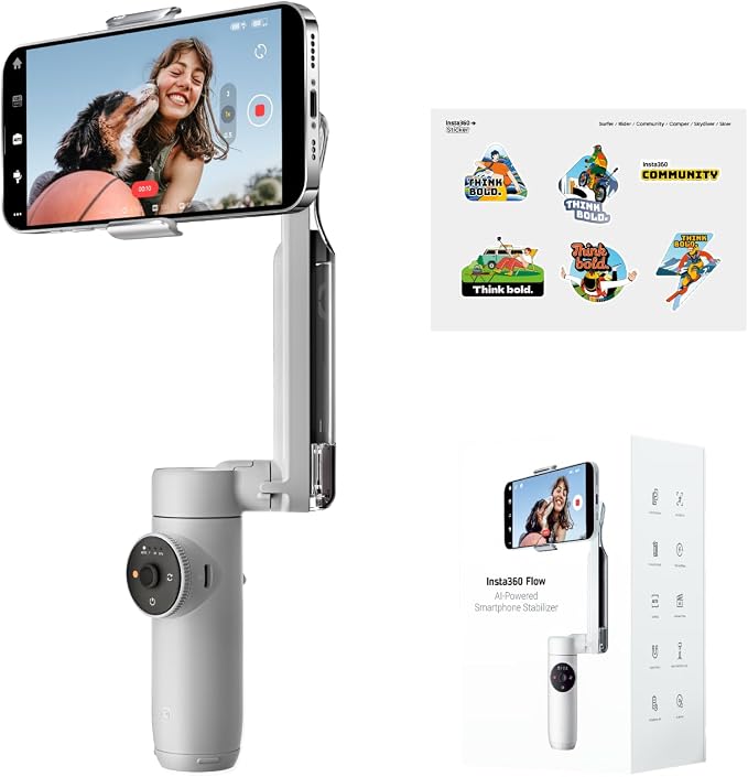 Insta360 Flow Gimbal Stabilizer for Smartphone, Official Sticker Kit - AI-Powered Gimbal, 3-Axis Stabilization, Built-in Tripod, Portable & Foldable, Auto Tracking Phone Stabilizer, Stone Gray by Unknown