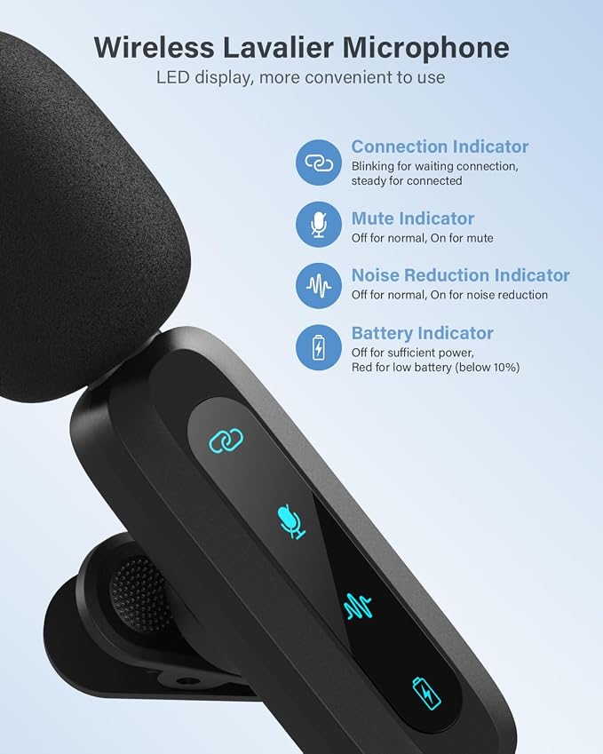 2026 Upgraded Wireless Lavalier Microphone, 2-Pack Mini Lapel Mic with Noise Reduction, USB-C, Lightning and USB-A Adapters for iPhone, Android, iPad, Laptop, Video Recording, Podcast, TikTok, YouTube - Image 4