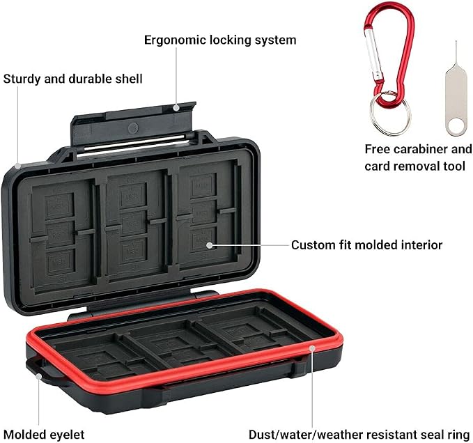 PROfezzion Memory Card Case for 6 CF/Cfast, 12 SD/SDXC/SDHC & 18 Micro SD | 36 Slots Memory Card Holder, Water-Resistant & Anti-Shock, Hard Shell with Rubber Interior, Snap-On Locking & Easy Carrying - Image 3