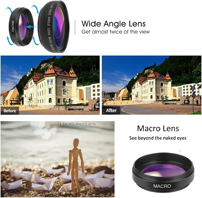Cell Phone Camera Lens 2 in 1 Clip-on Lens Kit 37mm 0.45X 49UV Super Wide Angle & Macro Phone Camera Lens for iPhone and Android Smartphones Cell Phones - Image 2
