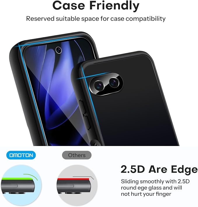 OMOTON 3+2 Pack for Google Pixel 9a Screen Protector 6.3 inch | 3 Pack Tempered Glass Screen Protector & 2 Pack Camera Lens Protector with Alignment Framework, Case Friendly - Image 6