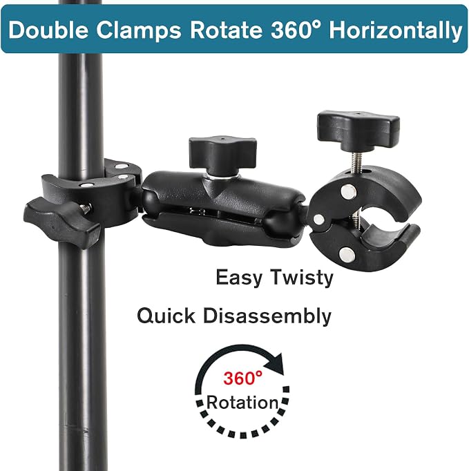 Foraineam Double Mount Camera Clamp Bracket, Umbrella Mount Motorcycle Bike Handlebar Clamps, Super Clamp Monitor Magic Arm, Crab Plier Clip for Desktop, Wagon, Selfie Stick, Photo Studio Light Stand - Image 2