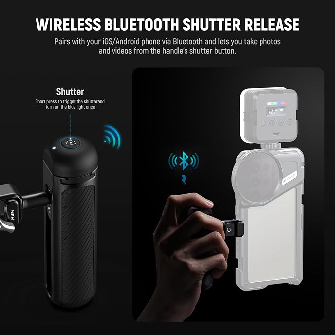 NEEWER PA045E Side Handle with Bluetooth Remote Shutter, Quick Release Clamp, Anti Off Cold Shoe for NEEWER 2nd Gen Phone Cage for 15 Pro/15 Pro Max/S24 Ultra, Silver Lock - Image 3