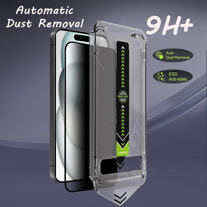 2 Pcs Privacy Screen Protector for iPhone 15/16 6.1" | Tempered Glass, Auto Dust-Elimination Installation, 9H Hardness, Bubble Free, Easy Installation, Anti-Spy, Case Friendly - Image 2
