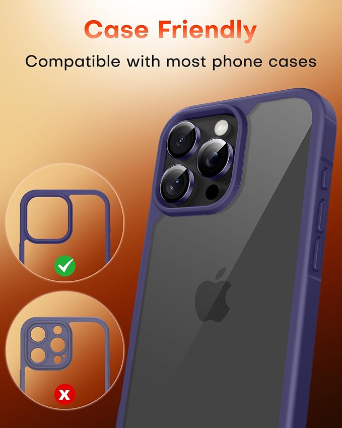 TOCOL for iPhone 15 Pro Max Camera Lens Protector/iPhone 15 Pro Camera Lens Protector Tempered Glass HD Individual Scratch Resistant Cover Accessories Case Friendly 2 Pack（Purple） - Image 7