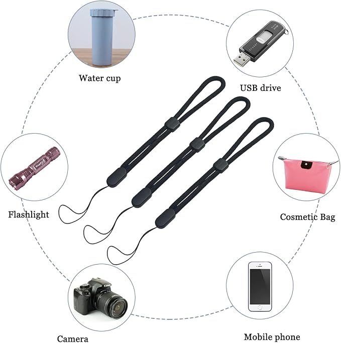 yuntop 5PCS Wrist lanyard, 7.8 inch Hand Wrist Strap Lanyard | Adjustable Nylon Wristlet Straps for Cell Phone, Camera, GoPro, PSP, USB Flash Drives, Flashlight (Black) - Image 4