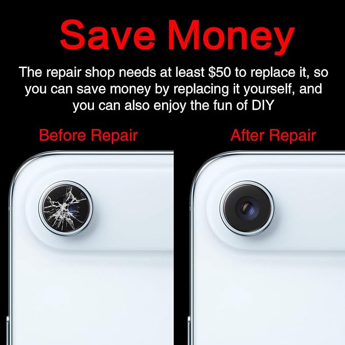 2PCS ASDAWN Back Rear Camera Lens Glass Replacement for iPhone Air 6.5 inch with Pre-Installed Adhesive, Back Lens Glass with Installation Manual + Repair Tool Set - Image 5