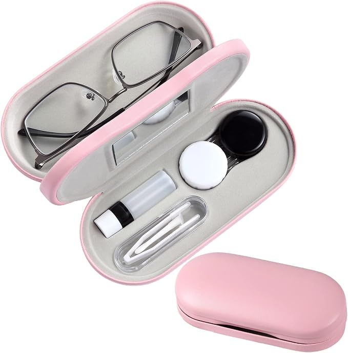 AITIME 2 in 1 Contact Lens and Glasses Case Combo,Contact Travel Case Kit | Double Sided Eye Contact Case with Remover Tool,Storage Organizer Accessories,Cute Eyeglasses Case with Contact Holder by AITIME