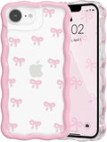 QLTYPRI for iPhone 17e/16e Pink Bow Case, Clear Cute Pink Ribbon Bow Phone Case Curly Wavy Aesthetic Phone Cover, Soft Slim Transparent TPU Shockproof Protective Cover for Women Girls - Tiny Bow by QLTYPRI