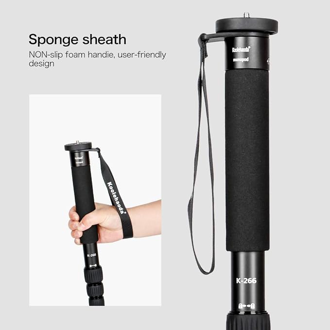 Koolehaoda 61" Camera Monopod, Aluminum 6-Section Portable Travel - Black | Folds to 15" Compact Telescopic Unipod Stick for Mirrorless & DSLR Camera, Lightweight Easy to Carry Photography - Image 6