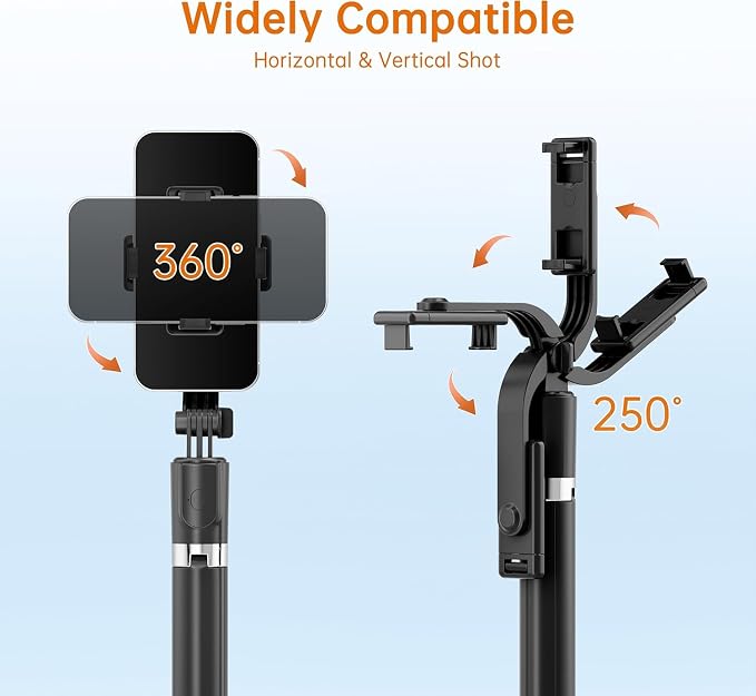 67" Selfie Stick Tripod, Portable Cell Phone Tripod with Wireless Remote Control, 360° Rotating Extendable All-in-1 Travel Stand for Selfies Video Recording, Compatible with iOS/Android, Silver Black - Image 2