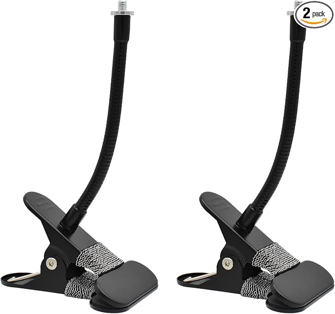 Indoor Outdoor Security Camera Flexible Clip Mount, Black, 2-Pack | Universal 1/4"-20 threaded clamp bracket, fits Ring/Blink/Wyze/Arlo and more, 15cm adjustable gooseneck arm by Holicfun