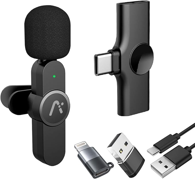 Wireless Clip Mic, Wireless Lavalier Microphones, Lapel Clip-on Microphone, for iPhone 15, Smartphone, Laptop, Video Recording, Tiktok, Facebook Live, YouTube Live Stream by Aisizon