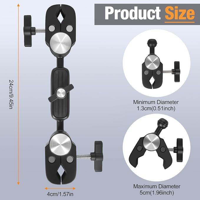 Super Clamp Double Camera Mount with 1/4 Inch Screw Adapter Clip Bracket Magic Arm Dual Ball Head for Motorcycle Chair Pole Tripod Light Stand Photo Boom Stand Cross Bars - Image 4