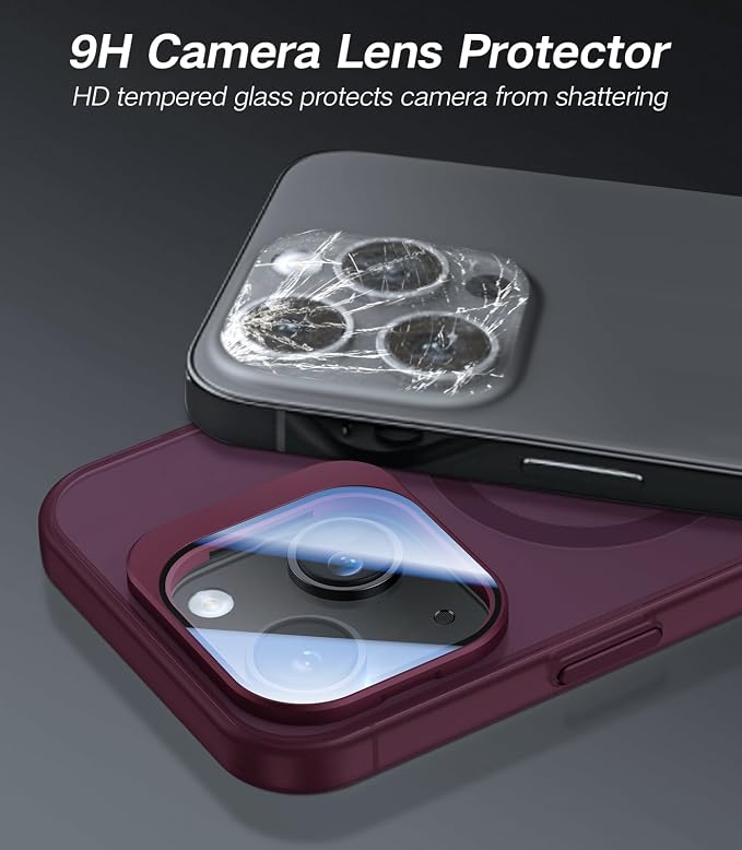 VOFATA for iPhone 15 Case with Camera Cover Stand [Built-in 9H Camera Lens Protector][Fit for Magsafe] Military Grade Shockproof Translucent Matte Magnetic Phone Case 6.1", Red - Image 2