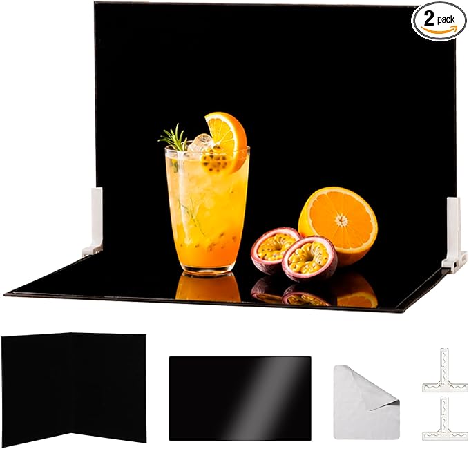 16 x 11.5 in Photo Backdrop Kit, Black Acrylic Sheet and Flocked Board | Mirror-Like Acrylic And Light-Absorbing Flocked Board For Photos Of Jewelry, Cosmetics, Figurines, Watches And Glassware by MDAOCRY