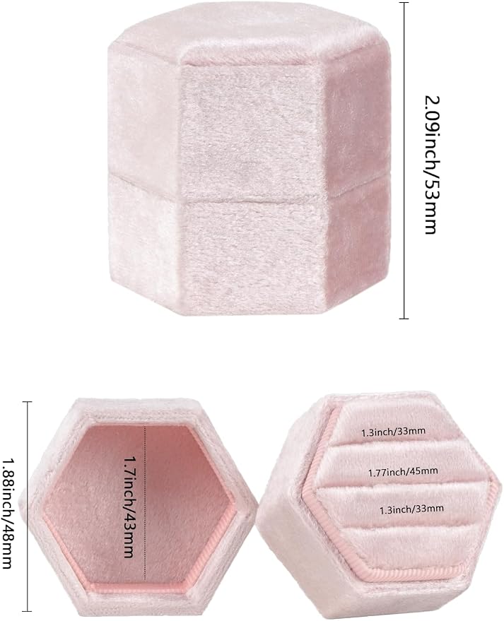 MFXIP Velvet 3 Slots Jewelry Ring Box Engagement Wedding Box Keepsake Box Bridal Photo Ring Triple Slots Hexagon - Image 2