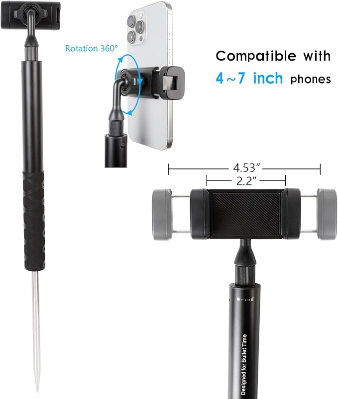 Ground Golf Monopod Phone Stand Holder with Spike Stake, 46" Extendable Selfie Stick & Universal 1/4" Screw - Record Stable Hands-Free Golf Swing Videos for magsafe and All Smartphones - Image 5