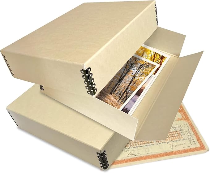 Lineco Drop Front Archival Storage Box, 9.75x12.75x3 in, Tan, 2 Pack | Acid-Free with Metal Edge, Preserves Picture Longevity, Organize Photos, Newspapers, Prints, Documents, Crafts, DIY - Image 9