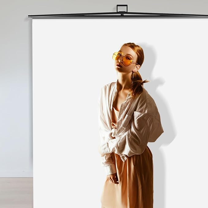 【Easy Set Up】 RAUBAY 59.8 x 82.7in Collapsible White Backdrop Screen | Portable Retractable Panel Photo Background with Stand for Video Conference, Photographic Studio, Streaming - Image 6