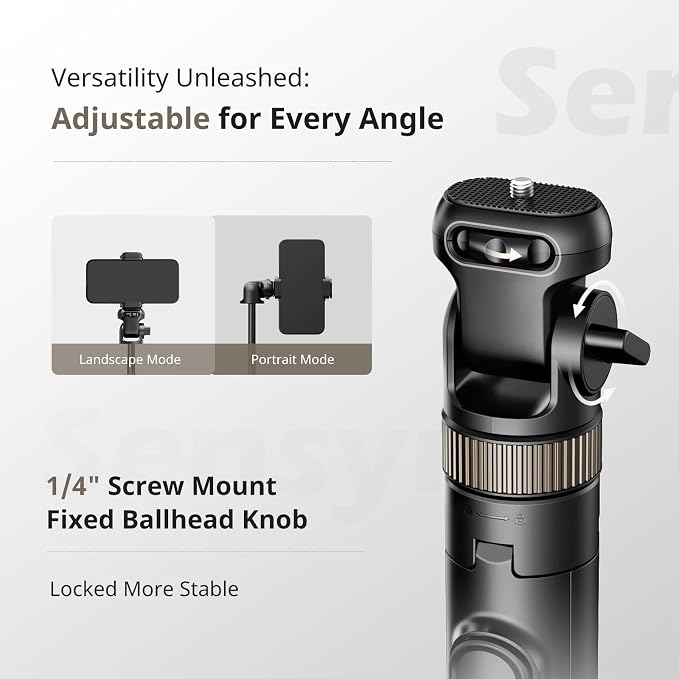 Sensyne 72" Extendable Tripod for iPhone & Selfie Stick with Detachable Phone Holder & Wireless Remote, Compatible with All Cell Phones, Black - Image 4