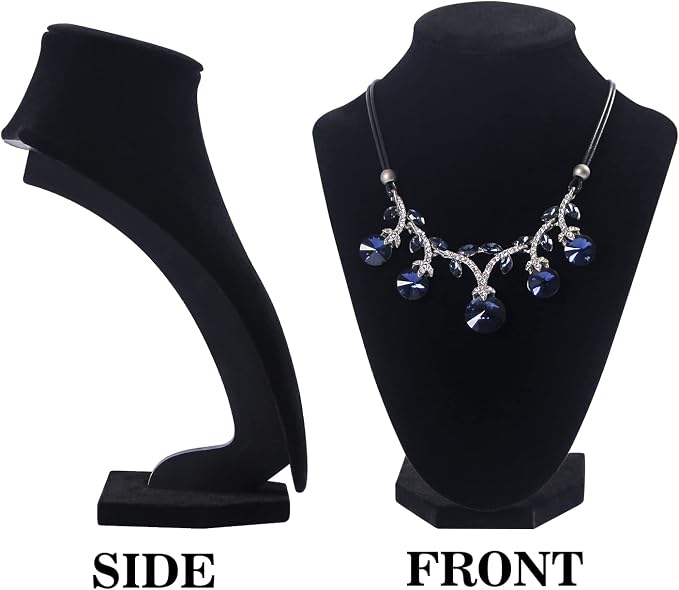 Julysky 3D Necklace Display Stand For Selling,Velvet Chain Jewelry Bust Holder Organizer (1, black) - Image 2