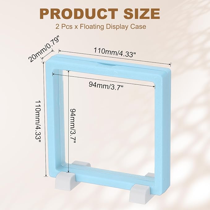 PATIKIL 2Pcs Floating Display Case, 4.3 Inch Jewelry Display Case Stand Challenge Coin Holder Frames Transparent Small Storage Box 3D for Necklace Bracelets Pendants, Light Blue/White - Image 2