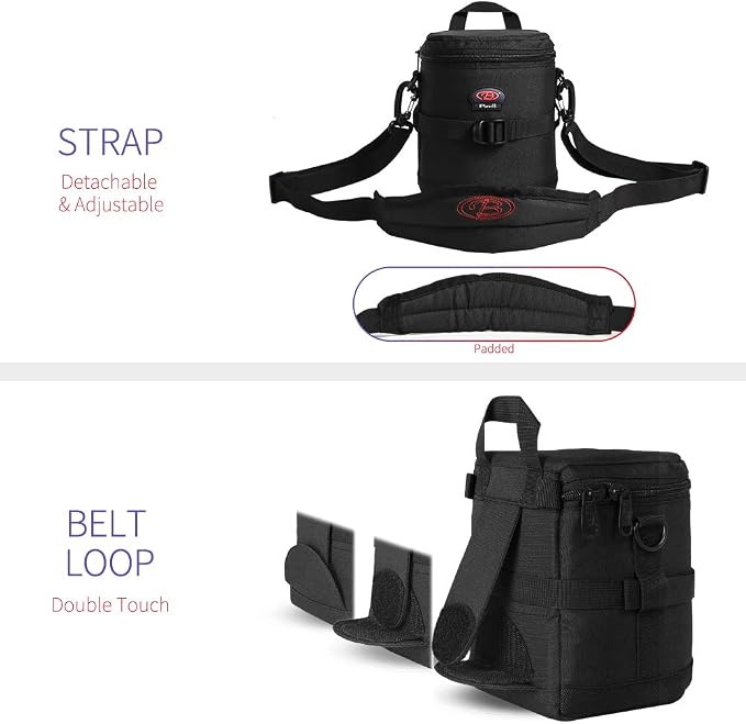 DSLR Camera Lens Case Pouch Bag for Lenses up to 4.72" x 5.91" | Lightweight Padded Lens Case with Zipper, Soft Lining & Carrying Strap, Protects Lenses from Dust, Scratches & Water - Image 4