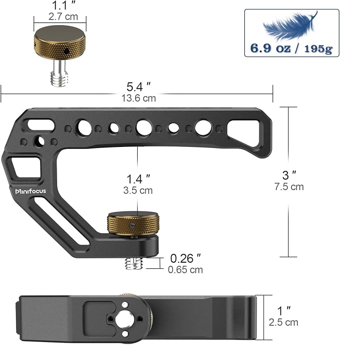 Top Handle with 3/8"-16 Locating Pins, Universal Camera Handgrip with 5 Cold Shoe Mount for Microphone, LED Light, Monitor, 1/4", 3/8" Threaded Holes with Locating Pins for ARRI Grip - Image 5