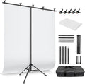 White Backdrop with Stand for Photoshoot, 5X6.5ft White Photo Backdrop with T Shape Background Backdrop Stand for Photography, Portable Photo Backdrop Curtain Stand Kit w Carrying Bag 5 Spring Clamps by JEBUTU