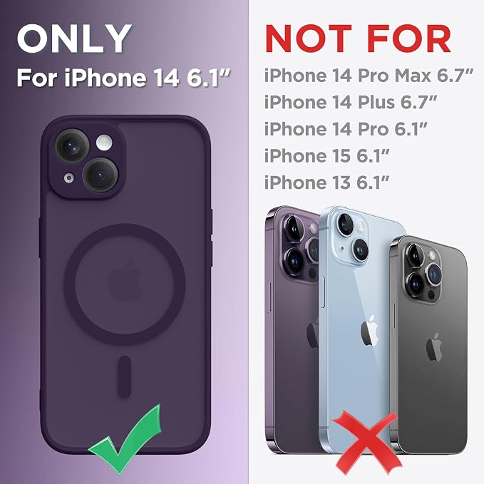 CAPRARO for iPhone 14 Case, Compatible with MagSafe | Upgraded [Full Camera Protection] Shockproof Protective Slim Translucent Matte Magnetic Phone Case 6.1'', Deep Purple - Image 2