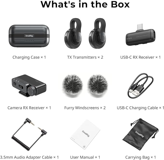 SmallRig S70 Wireless Mic (2 TX + 2 RX + Charging Case), Mini Lavalier Microphone for Phone/Camera Content Creation, Noise Cancelling for Vlog/TikTok/Interview etc. (Black) - Image 9