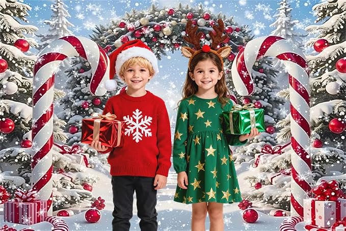 Winter Christmas Cane Candy Photography Backdrop 6x4ft Xmas Snow Scene Christmas Tree Background New Year Eve Party Decorations Banner Winter Holiday Photo Studio Props Vinyl - Image 2