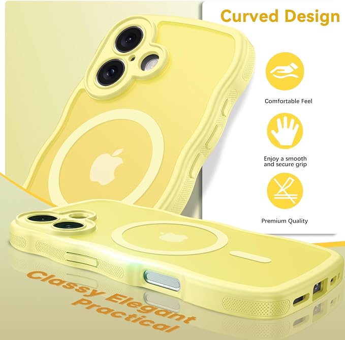 BENTOBEN Magnetic for iPhone 16 Case, Cute Wavy [Full Camera Protection][Compatible with MagSafe] Matte Anti-Slip Bumper Women Girls Boys Protective Cover for iPhone 16 6.1",Yellow - Image 7