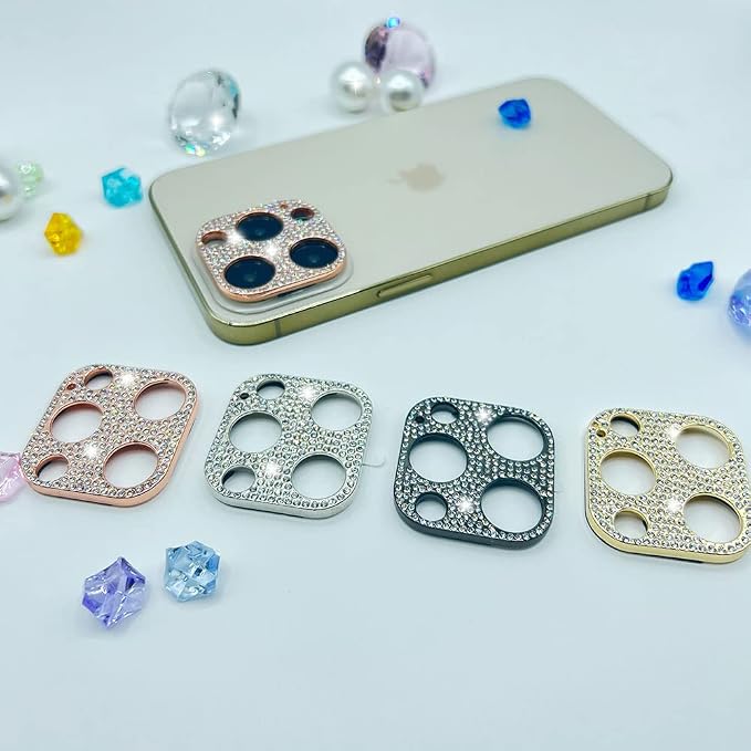 2 Pack Glitter Camera Lens Cover Protector Compatible with iPhone 13 Pro/iPhone 13 Pro Max Metal Bling Diamond Camera Lens Cover Sticker Protector (Rose Gold) - Image 3