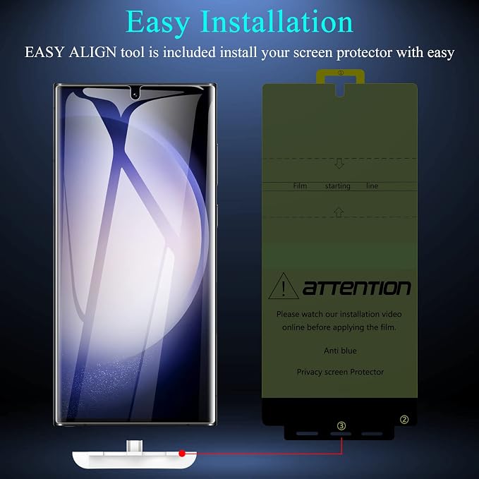 LYWHL [2+2 Pack for Samsung Galaxy S23 Ultra Privacy Screen Protector, Anti-Blue Light Eye Protection Anti-Spy Purple Flexible Film [Compatible Fingerprint] + Camera Lens Glass Protector - Image 6