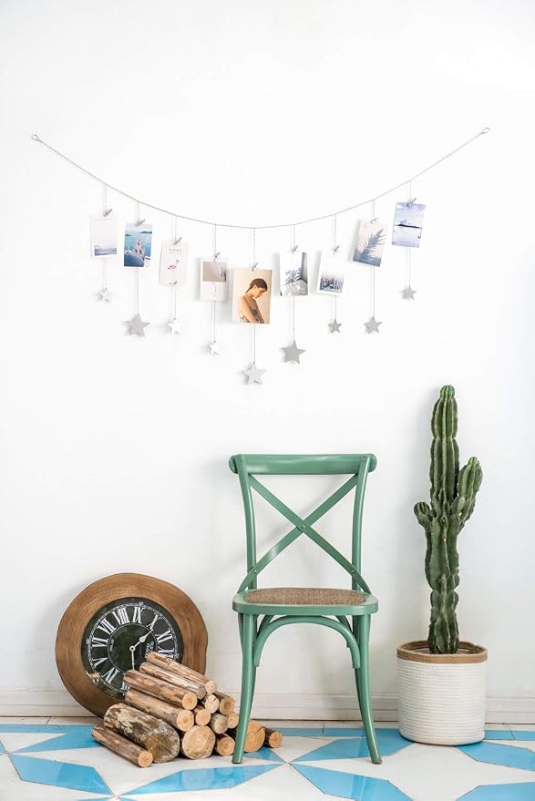 Mkono Hanging Photo Display, Boho Picture Wall Decor, 25 Wood Clips, Silver | Teen Girl Gift, Artworks Cards Holder, Wooden Stars, Metal Chains, Bedroom Living Room Dorm Office, Christmas Birthday - Image 5