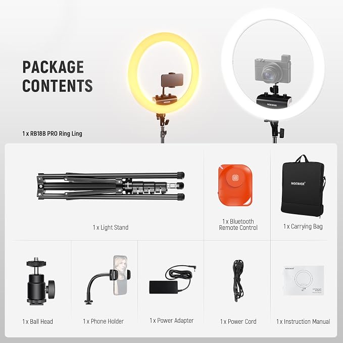 NEEWER 18 inch Ring Light with Tripod Stand and Phone Holder, Ultra Thin Video Ringlight 2900K-7000K TLCI98 App Control, Softer Lighting for Lash Tattoo Makeup Live Stream TikTok, RP18B Pro White - Image 9