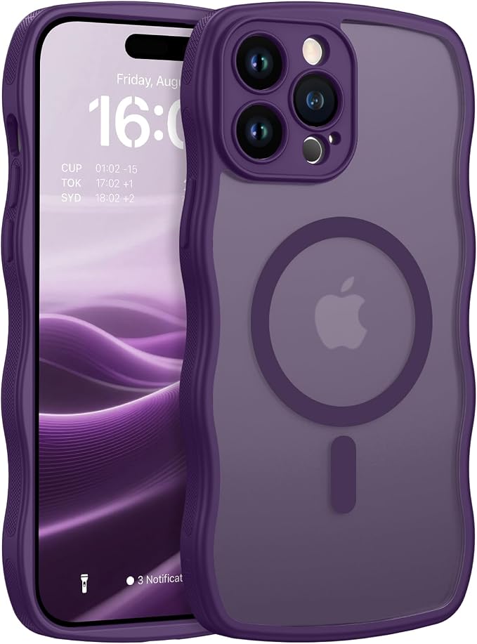 BENTOBEN Magnetic for iPhone 14 Pro Max Case, Cute Wavy [Full Camera Protection][Compatible with MagSafe] Matte Anti-Slip Bumper Women Girls Boys Protective Cover for 14 ProMax 6.7", Deep Purple by BENTOBEN