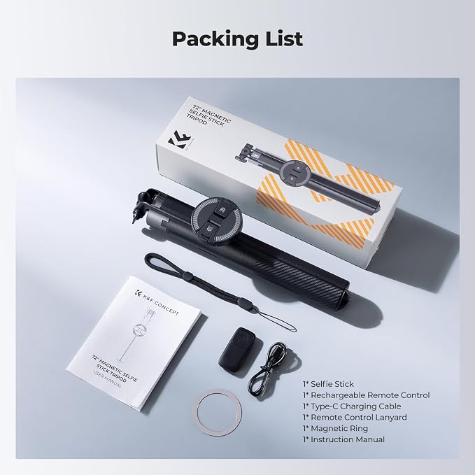 K&F CONCEPT 72" Selfie Stick for iPhone, Phone Tripod | Clip & Magnetic, Remote, 1s Open & Close, Compatible with iPhone 17-12 Osmo Pocket 4/3 Luna Ultra, X97C6 - Image 9