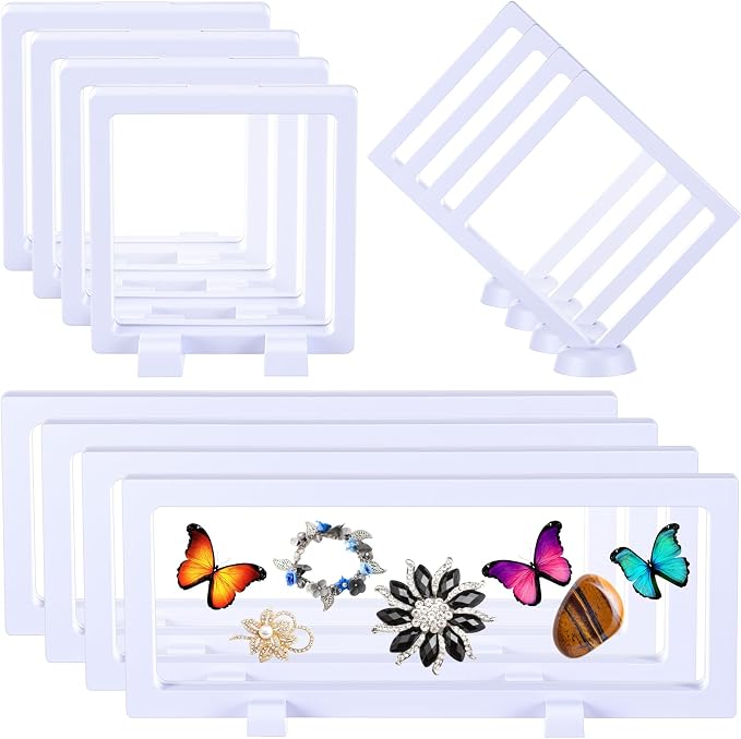Harloon 12 Pcs 3D Floating Display Case, White, 3 Size, Square | 3D Floating Frame for Challenge Coins, Medallions, Fossils, Gemstones, Jewelry, Collectibles Shadow Box Display Holder by Muasung