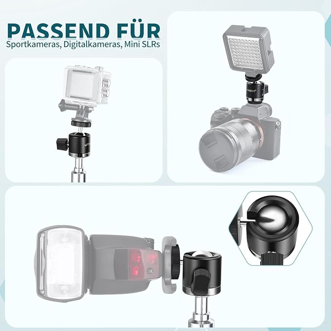 UTEBIT 20mm Mini Ball Head Tripod Head Mount with 1/4" hot Shoe, Black | 360° Rotatable Camera Mount Adapte Aluminium Ball Heads Compatible with Tripods, Monopods, HTC Vive, SLR Cameras Load 2.5lb - Image 5