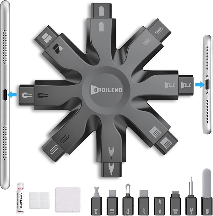 Ordilend iPhone Charging Cleaning Kit, All-in-1 for Airpod Speaker Cleaner | Electronics Deep Cleaning Reusable Brush Tool, Premium Silicone for iPhone iPad Macbook Airpod Camera, Gaming Accessories by Ordilend