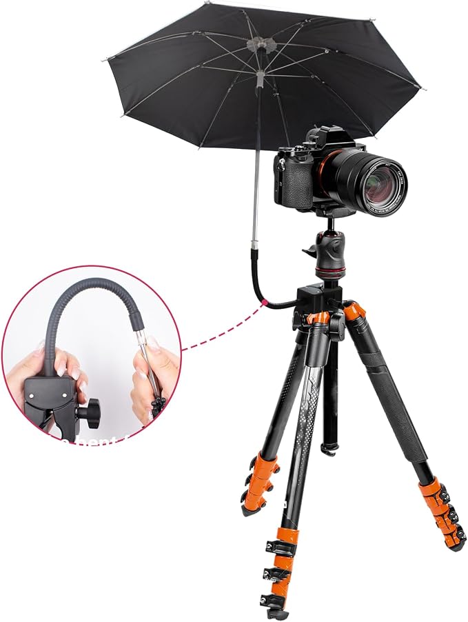 20'' Umbrella Chair Clamp for Cameras, Tripod Sun Shade Umbrella (Silver) | Flexible Adjustable Gooseneck Camera Rain Cover for Outdoor Photographing, Filming, Live Streaming - Image 3