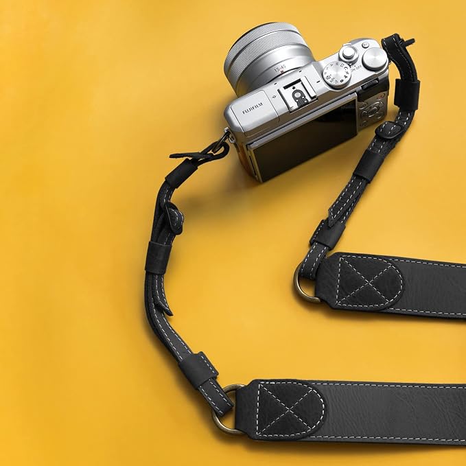 MegaGear Sierra Genuine Full-Grain Leather Camera Strap — Vintage Shoulder & Neck Strap for Canon, Sony, Fuji, Leica, Nikon, Olympus DSLR & Mirrorless — 39-47 in Adjustable, Hand-Stitched, Black - Image 2