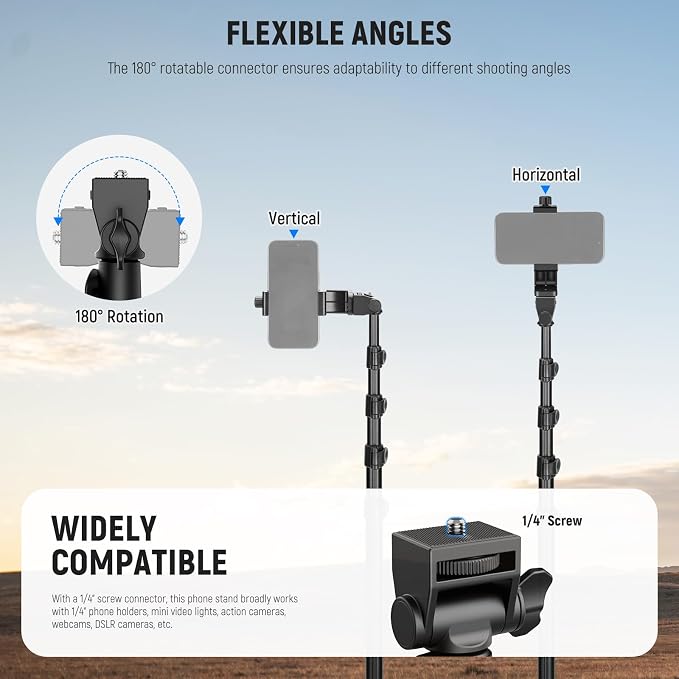 NEEWER Basic Phone Tripod for iPhone & Camera w/Remote & Phone Holder, 66" Metal Selfie Stick Travel Vlog Cell Phone Stand, Portable Camera Cellphone Holder Mount for Video Recording Filming, TS03 - Image 4