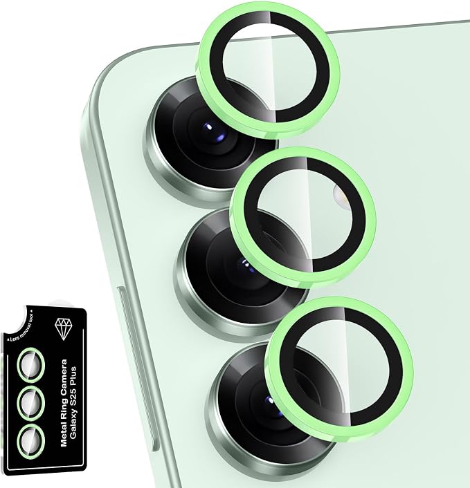 for Samsung Galaxy S25 Plus Camera Lens Protector, Individual Metal Ring Tempered Glass Lens Cover, [Strong Adsorption] Scratch Resistant Ultra-Thin HD Clear Lens Cover, 1 Set-Green Shine by Btscase