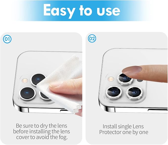 for iPhone 14 Pro/14 Pro Max Camera Lens Protector Diamond, Silver | Individual Metal, 9H Hardness, Scratch Resistant, Shockproof, Drop Protection, Case Friendly, Stylish Accessories - Image 7