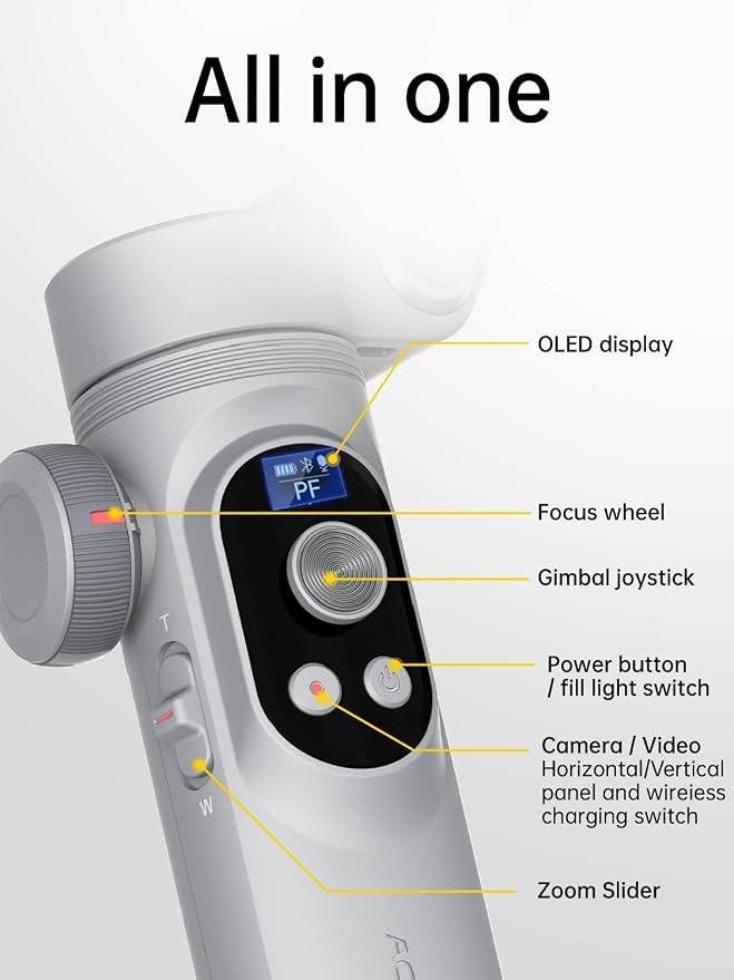 AOCHUAN iPhone Gimbal, 3-Axis Gimbal Stabilizer for Smartphone w/RGB Magnetic Fill Light Portable with Fous/Zoom Wheel for Vlog, Compatible with iPhone 15 Pro Max/Android-Smart X Pro Kit Gray - Image 6